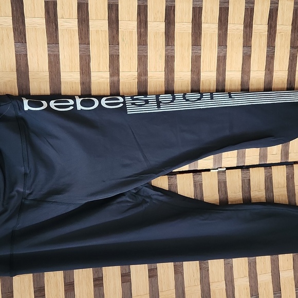 NWT!! BEBE LEGGINGS SILVER WRITING - Picture 2 of 11